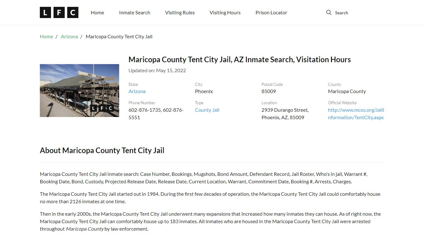 Maricopa County Tent City Jail, AZ Inmate Search ...