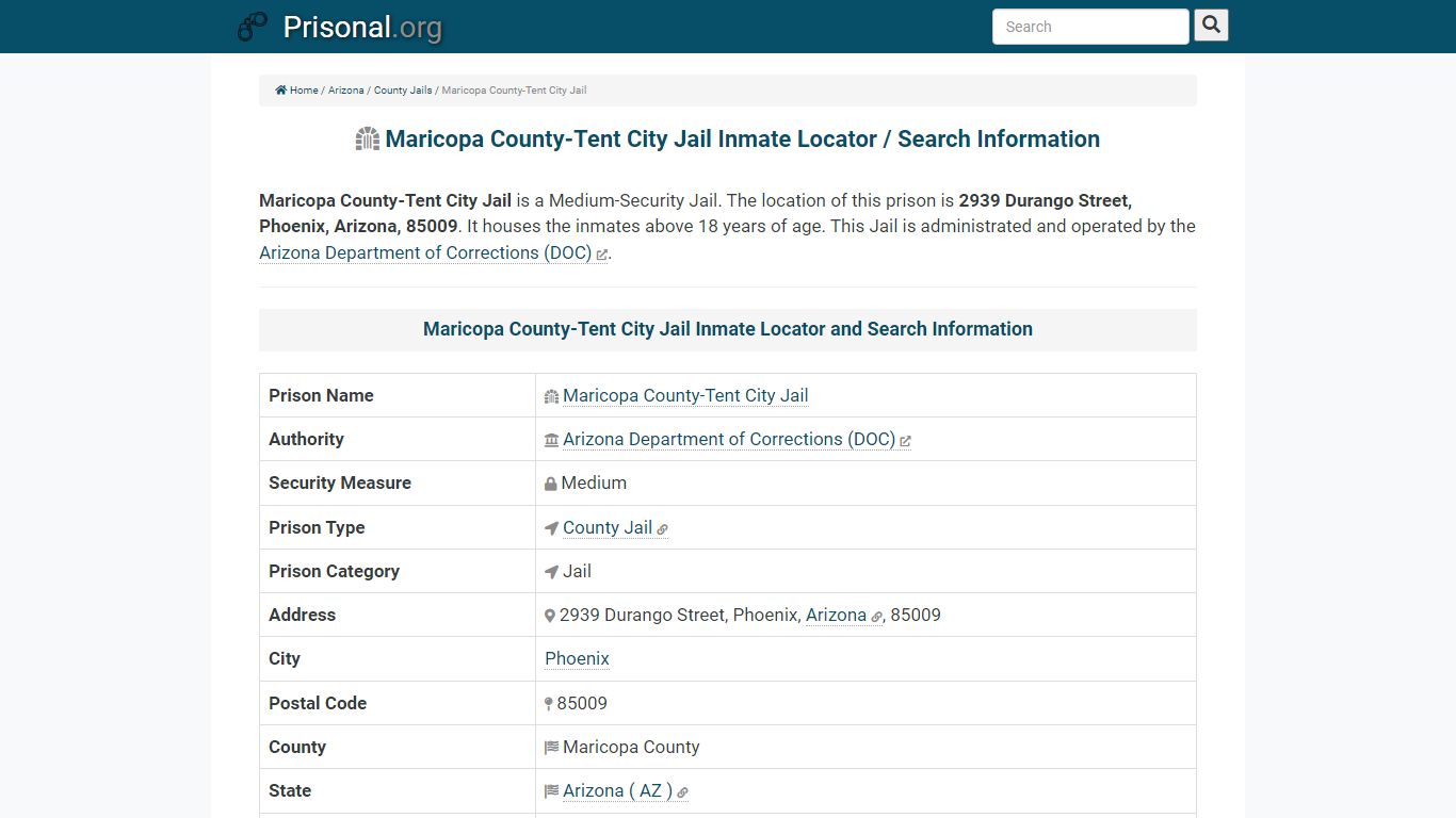 Maricopa County-Tent City Jail-Inmate Locator/Search Info ...